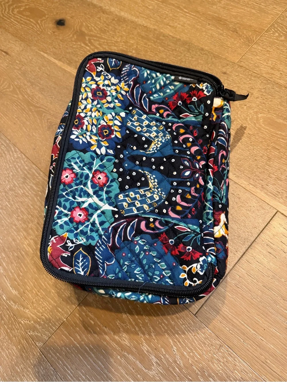Vera Bradley Quilted Floral Zip Pouch in Teal and Navy